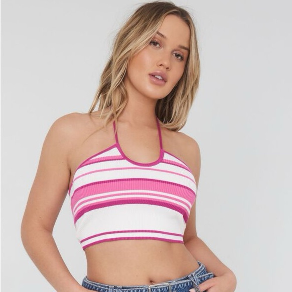 Garage Y2K Coquette Pink and White Striped Halter Tank | NWT